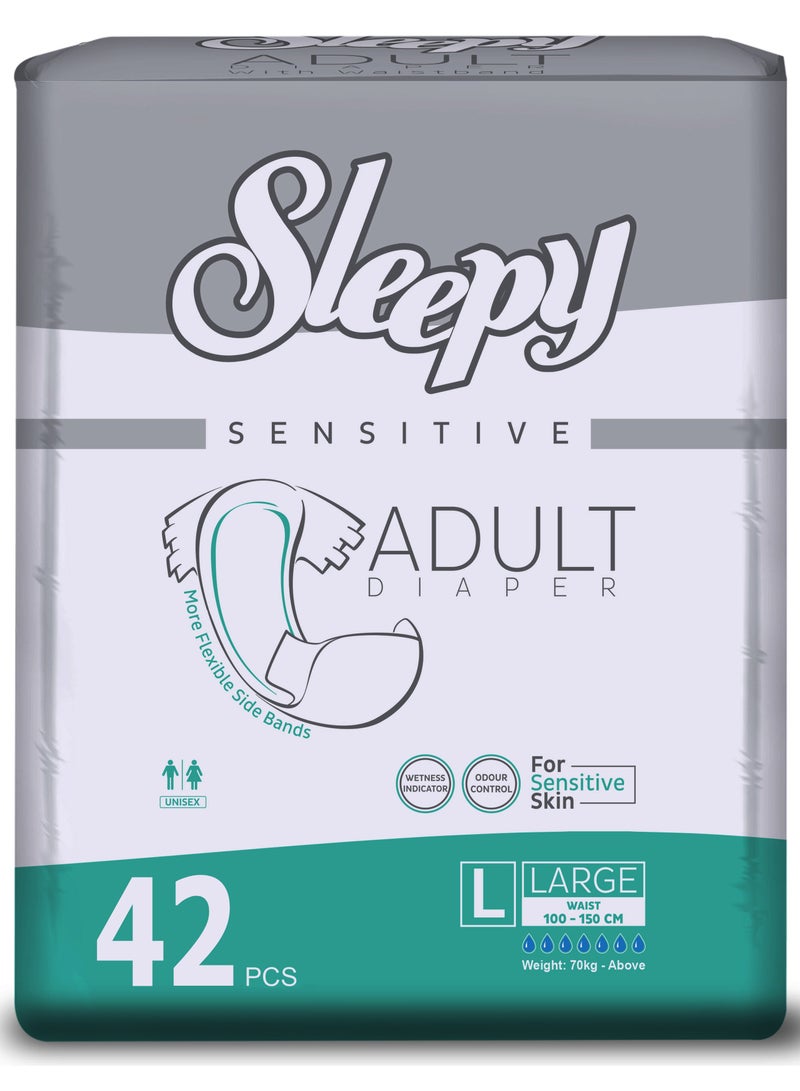 Sleepy Hypoallergenic 42 Adult Diapers | Size - Large | Unisex Diapers for Sensitive Skin | Odour Control Diapers Wetness Indicator | Comfortable & Adjustable | 100-150cm 3X14 - Image 1