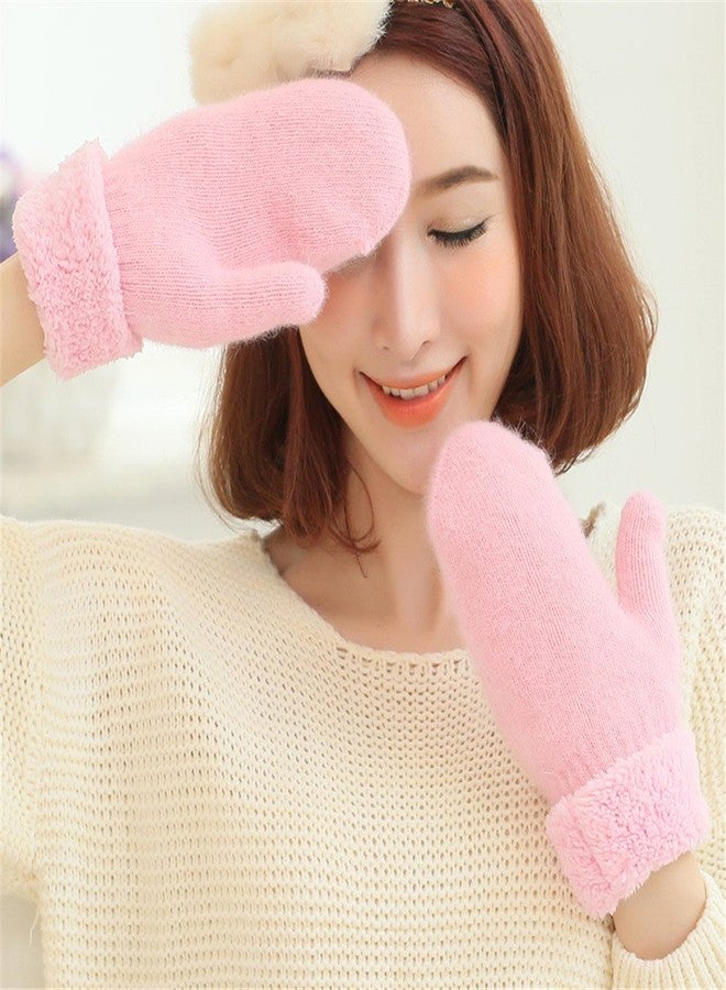 Vimeet Winter Thicken Warmer Women Gloves Knitted Wool Plush Full Finger Mittens (Pink) - Image 2