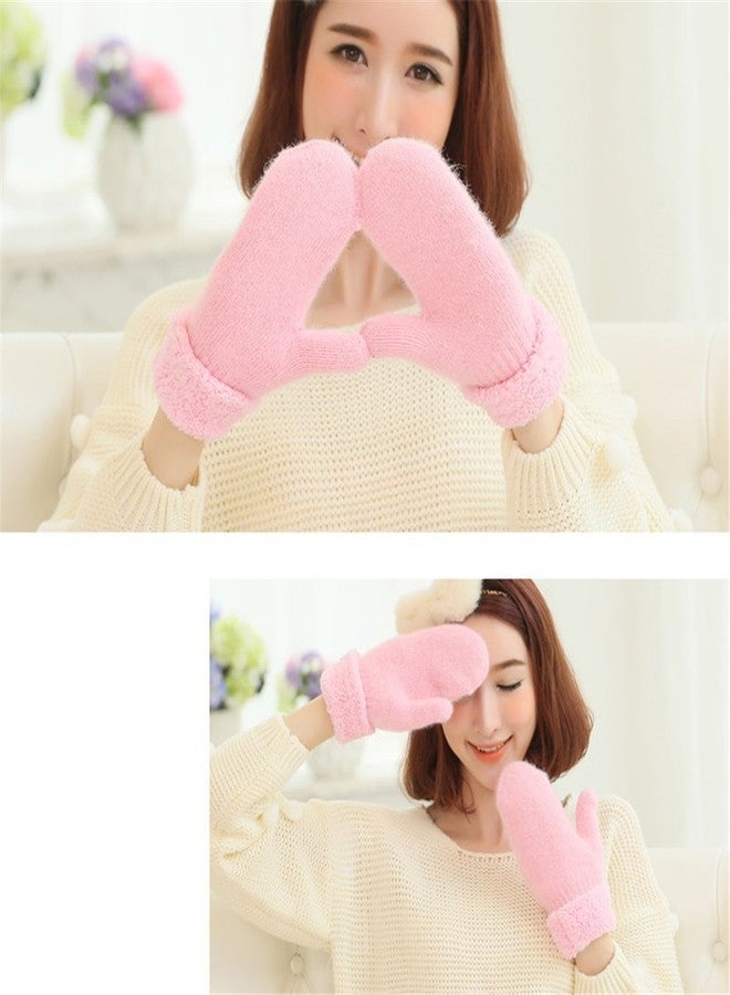 Vimeet Winter Thicken Warmer Women Gloves Knitted Wool Plush Full Finger Mittens (Pink) - Image 3