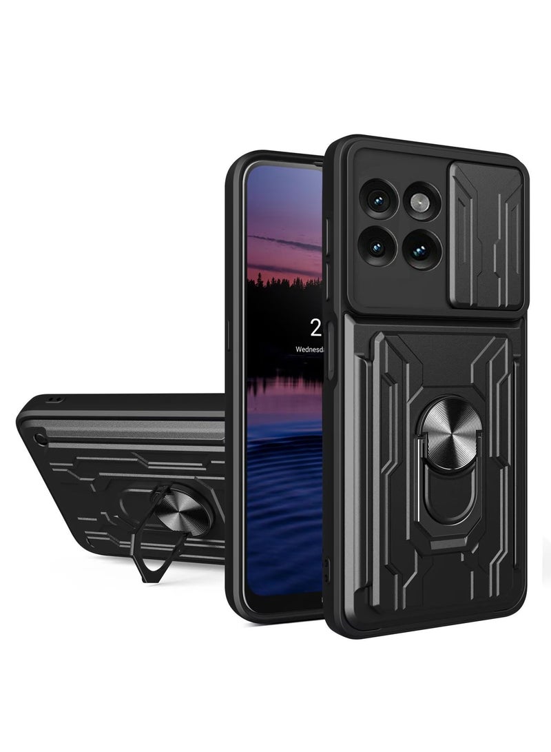 Beauenty for Motorola G15 Case, Card Holder  Slide Camera Lens Cover, Magnetic Ring Holder Kickstand Protective Phone Case for Motorola G15, Black - Image 1