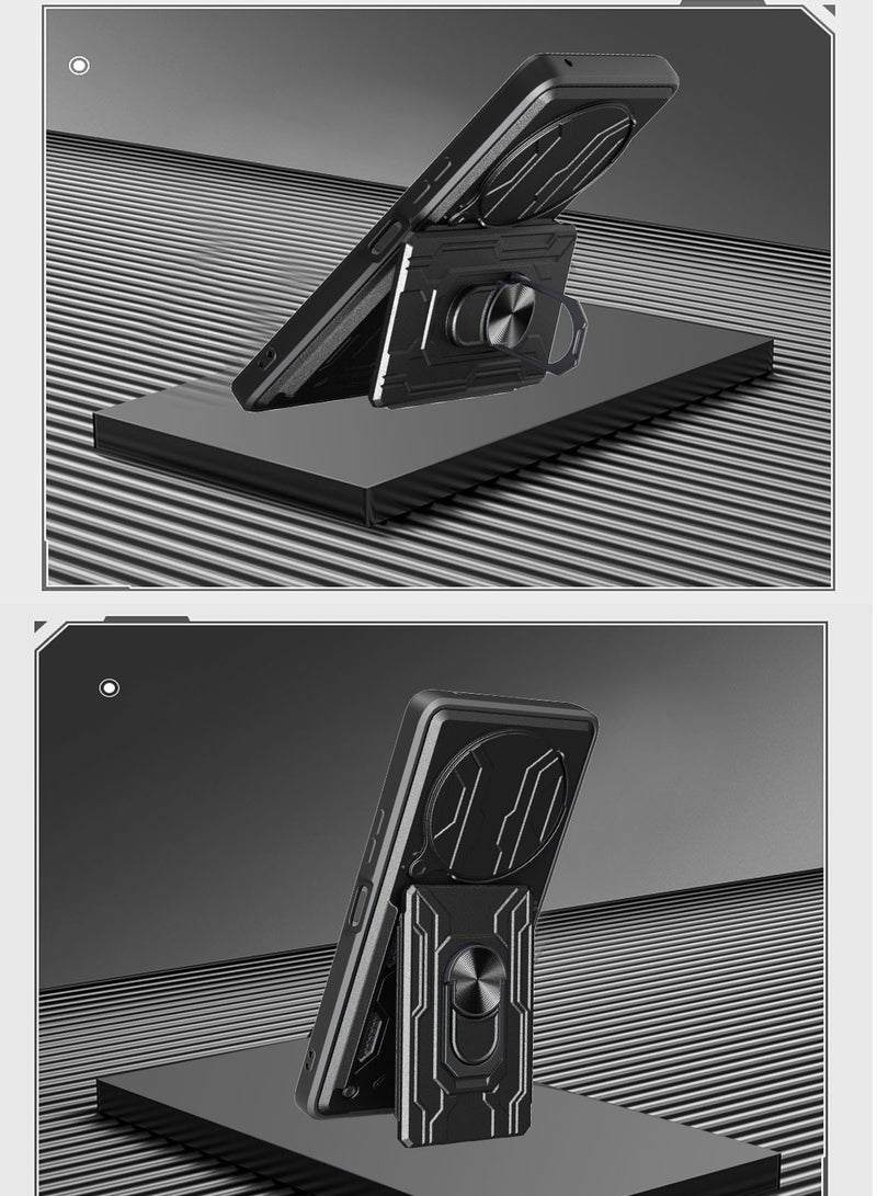 Beauenty for Motorola G15 Case, Card Holder  Slide Camera Lens Cover, Magnetic Ring Holder Kickstand Protective Phone Case for Motorola G15, Black - Image 3