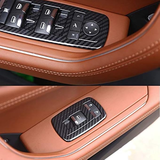 ريحني 4 قطع غطاء زر رفع نافذة السيارة ملحقات داخلية من ألياف الكربون ABS كروم غطاء مفتاح نافذة السيارة لسيارة ليفانتي 2017 2018 - Image 4