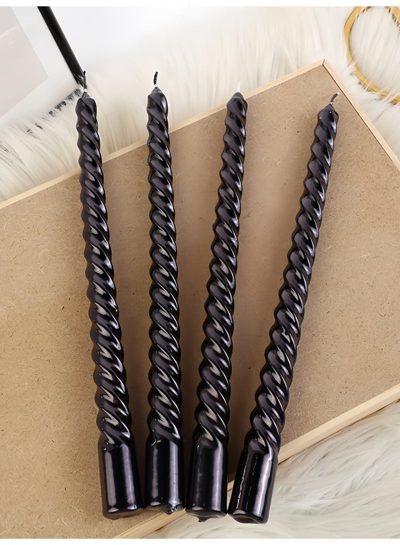 4pcs Black Boxed European Style Tapered Metallic Twisted Candles for Home, Romantic Wedding, Birthday Decoration - Image 2
