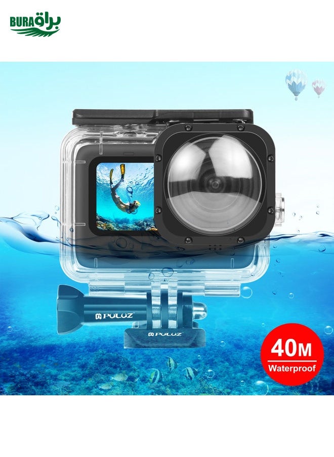 BURAQ PULUZ 40m Waterproof Housing Protective Case with Buckle Basic Mount & Screw for GoPro HERO12 Black /11 Black /11 Black Mini /10 Black /9 Black Max Lens Mod(Transparent)  - Image 1