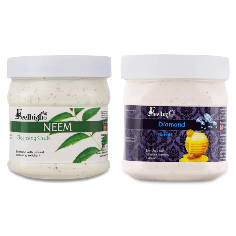 FEELHIGH Combo Neem Face Scrub 500ml with Natural Neem Extract  Diamond Face Scrub 500ml with Honey Extract  Pack of 2 for Men and Women Facial Kit - Image 1