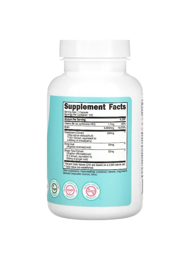 Nutricost نوتريكوست، نساء، توت العفة مع دونغ كواي وجذر الزنجبيل، 5,000 ملغ، 120 كبسولة - Image 2