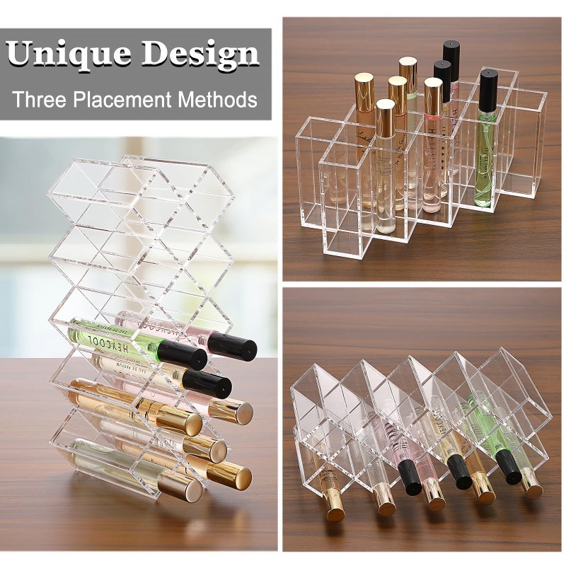 ELLDOO Rollerball Perfume Organizer, 14 Spaces Clear Acrylic Perfume Storage Holder Beauty Scent Holder, Stackable Makeup Lipgloss Lipstick Display Case Lip Gloss Storage Stand - Image 3