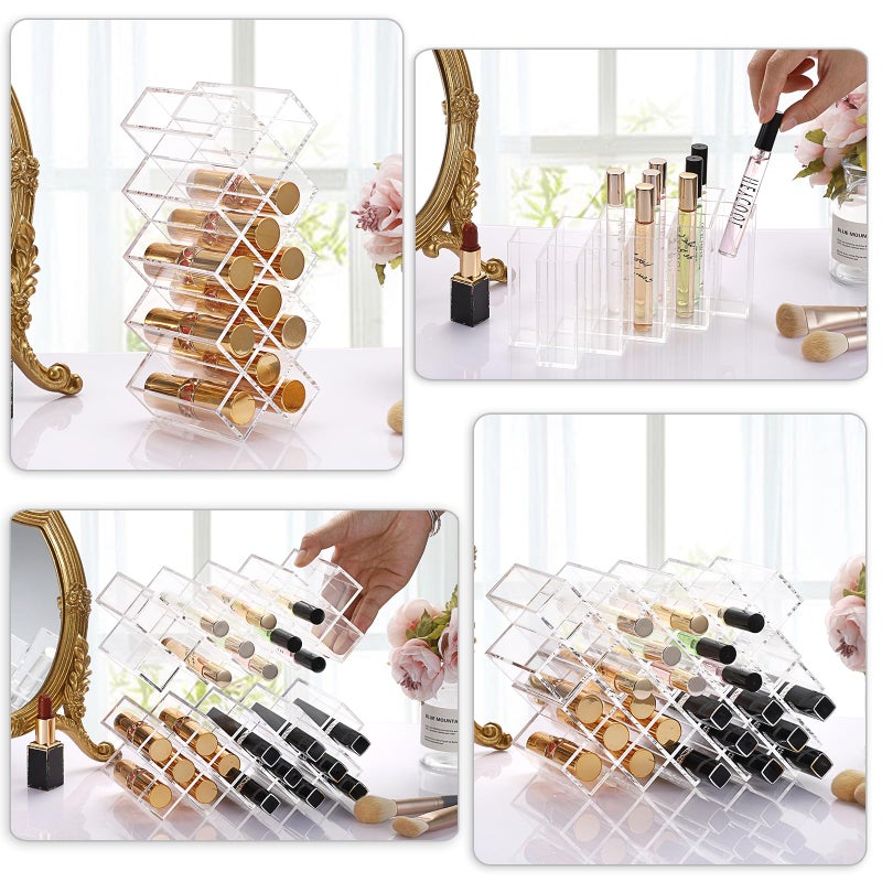 ELLDOO Rollerball Perfume Organizer, 14 Spaces Clear Acrylic Perfume Storage Holder Beauty Scent Holder, Stackable Makeup Lipgloss Lipstick Display Case Lip Gloss Storage Stand - Image 4