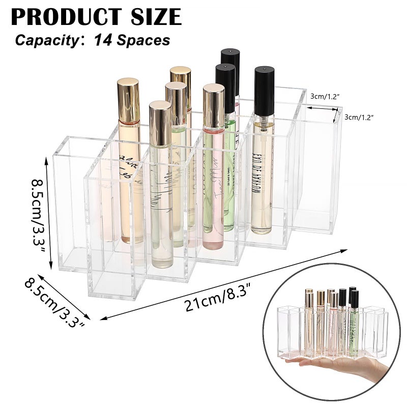 ELLDOO Rollerball Perfume Organizer, 14 Spaces Clear Acrylic Perfume Storage Holder Beauty Scent Holder, Stackable Makeup Lipgloss Lipstick Display Case Lip Gloss Storage Stand - Image 2