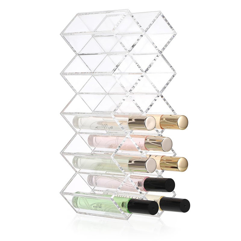 ELLDOO Rollerball Perfume Organizer, 14 Spaces Clear Acrylic Perfume Storage Holder Beauty Scent Holder, Stackable Makeup Lipgloss Lipstick Display Case Lip Gloss Storage Stand - Image 1