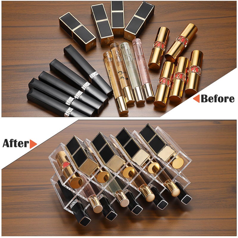 ELLDOO Rollerball Perfume Organizer, 14 Spaces Clear Acrylic Perfume Storage Holder Beauty Scent Holder, Stackable Makeup Lipgloss Lipstick Display Case Lip Gloss Storage Stand - Image 5