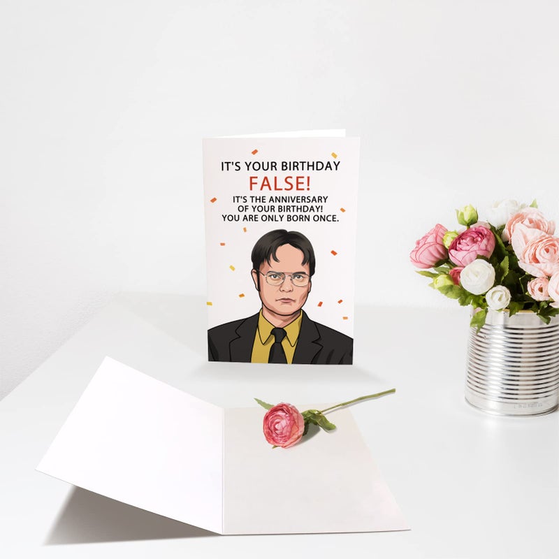 Chenive Funny Office Birthday Card, Dwight Schrute Birthday Card, Bday Greeting Card, It is Your Birthday False - Image 3