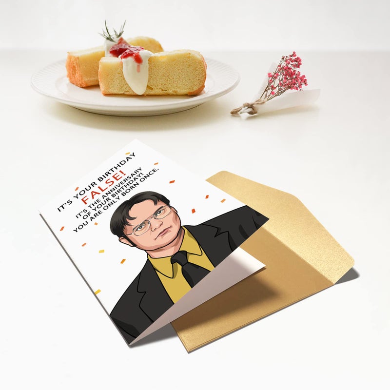 Chenive Funny Office Birthday Card, Dwight Schrute Birthday Card, Bday Greeting Card, It is Your Birthday False - Image 5