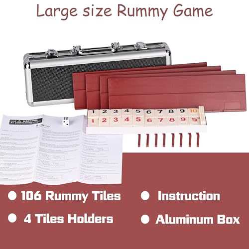 Doublefan Rummy Cube 4 Player Edition, 106 Rummy Cube Game Set with with 4 Plastic Racks in Portable Aluminum Case, Classic Board Game for Adults and - Image 5