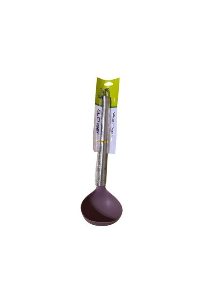 ELCHEEF Silicone Ladle with Stainless Handle - Brown - Image 1