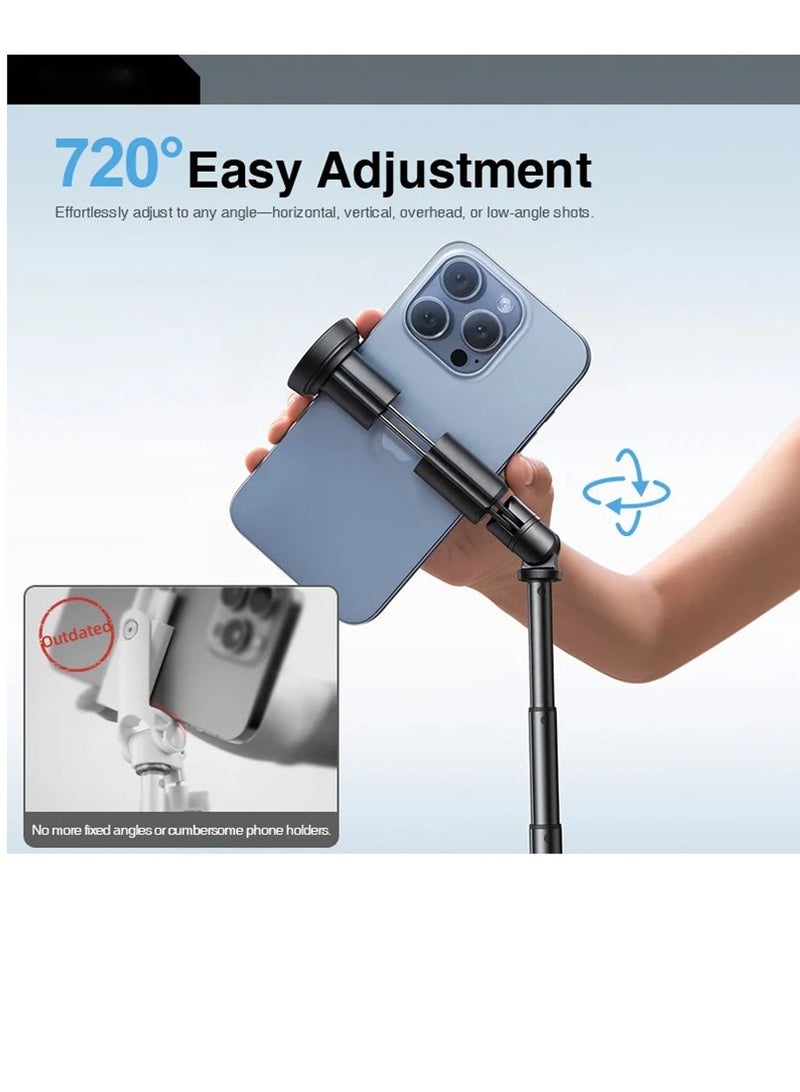 RTAKO 3-in-1 Selfie Stick Tripod with Bluetooth Remote – 170cm Extendable, Auto-Open Tripod, 720° Rotation, Carbon Fiber Anti-Shake, Universal Phone Holder for iPhone/Android – Perfect for Vlogging, Live Streaming & Travel - Image 4