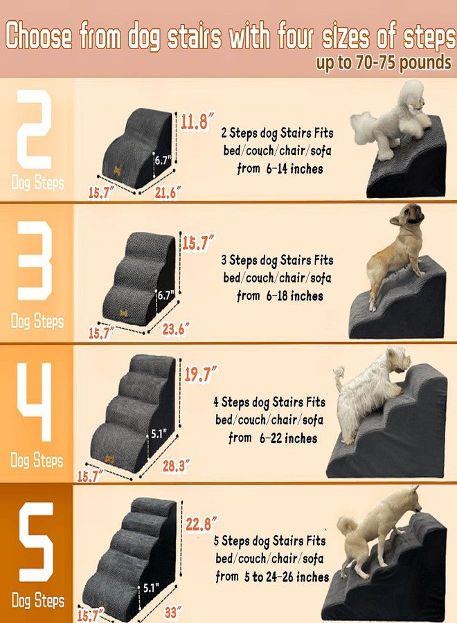 Necrely سلم للكلاب مكون من 5 درجات، مناسب للأسرة بارتفاع 23 بوصة وأسرّة الأرائك بارتفاع 20-30 بوصة، سلم منحدر داخلي متوازن وغير قابل للانزلاق للحيوانات الأليفة، مناسب للكلاب والقطط الصغيرة والكبيرة الحجم للصعود إلى السرير 30D - Image 4