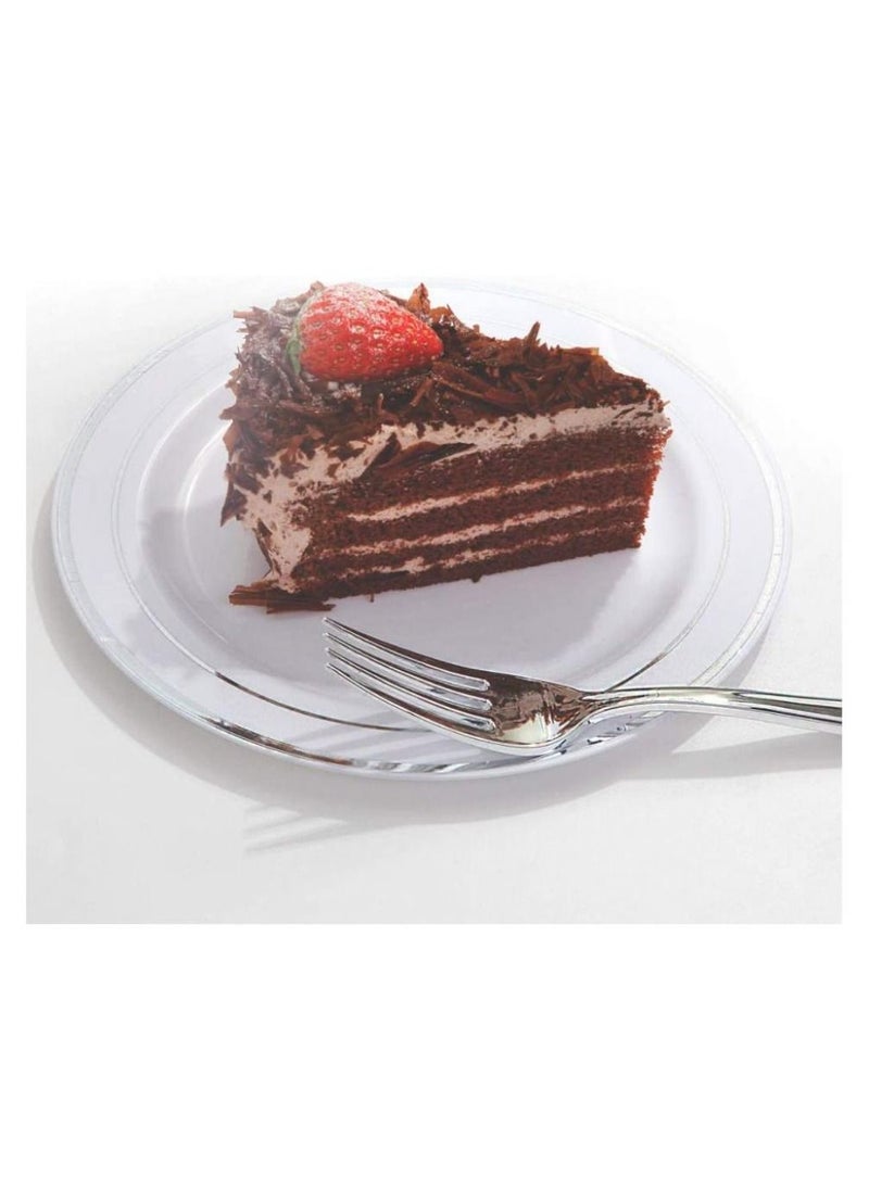 Alissa - 125 Piece Silver Rim Plastic Plates & Silver Plastic Silverware Service for 25 Guests 25 Dinner Plates 25 Dessert Salad Plates 25 Forks 25 Knives 25 Spoons Party Home Dinner Outdoor Parties - Image 1
