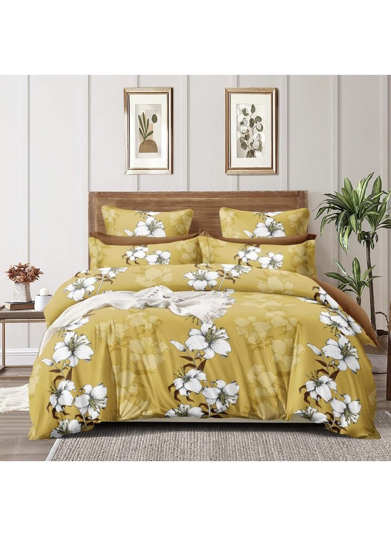 Furnistitchs Furnistitchs Glace Cotton Double Bed Bedsheets with 2 Pillow Covers King Size Bedsheets 90x100 inches Mustard Lillies 