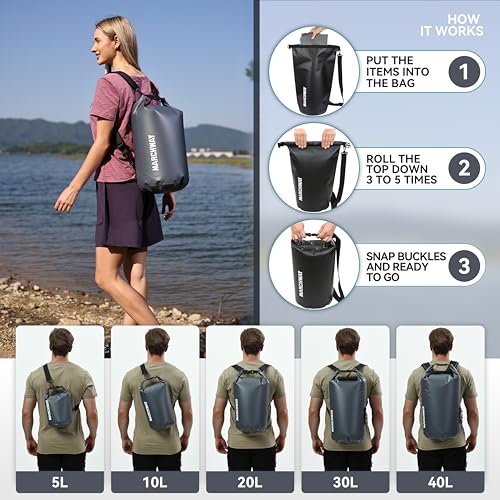 MARCHWAY Floating Waterproof Dry Bag Backpack 5L/10L/20L/30L/40L, Roll Top Sack Keeps Gear Dry for Kayaking, Rafting, Boating, Swimming, Camping, Hiking, Beach, Fishing (Grey, 10L) - Image 4