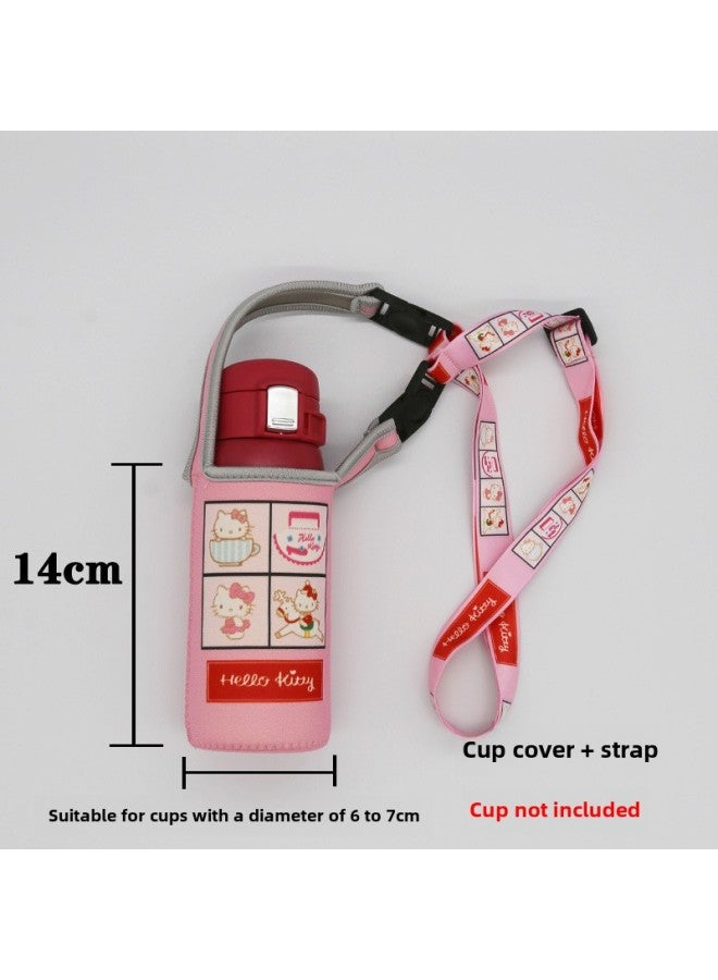 Universal Crossbody Strap Glass Cup Water Bottle Protective Sleeve Insulated Cover Anti-scalding Anti-fall Heat Insulation Bag-Color:Small KT Cat ]-Capacity:501-600ml - Image 1