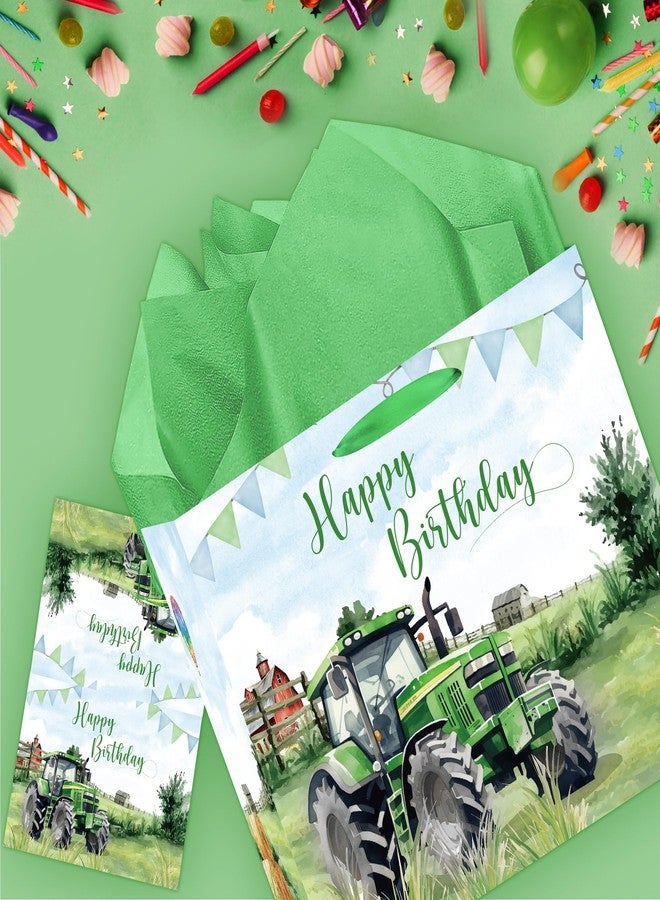 EoBeCy Tractor Birthday Gift Bags with Handles, Tissue Papers and Card, Farm Themed Wrapping Paper for Baby Boys Kids Men Birthday Party Decorations - Image 2