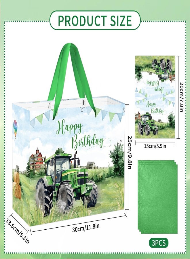 EoBeCy Tractor Birthday Gift Bags with Handles, Tissue Papers and Card, Farm Themed Wrapping Paper for Baby Boys Kids Men Birthday Party Decorations - Image 3