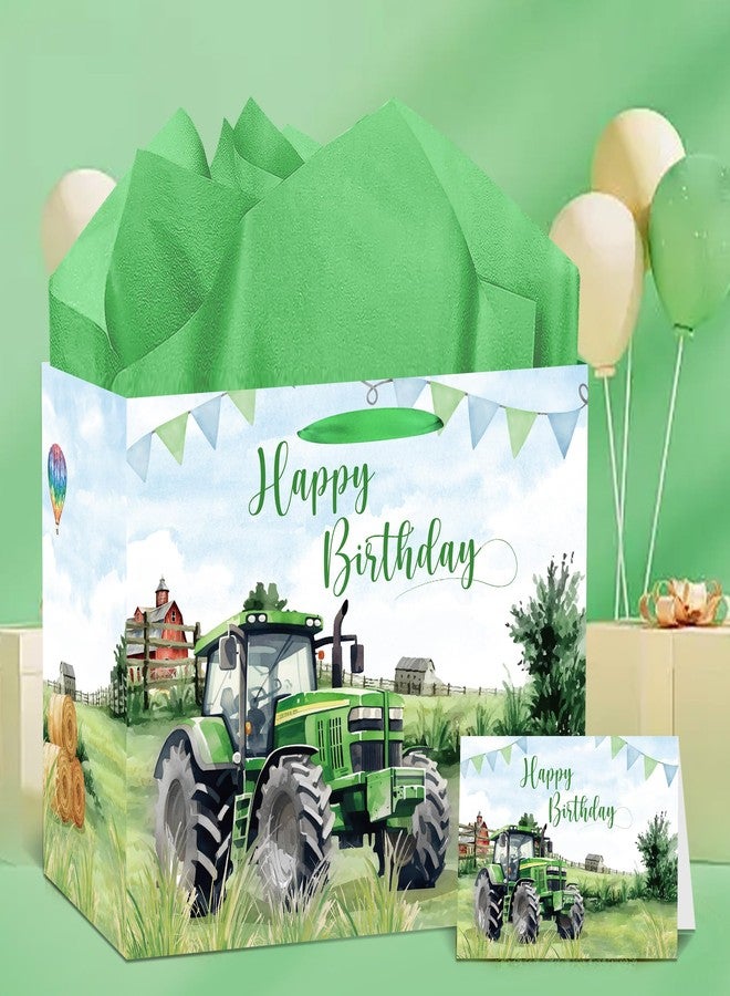 EoBeCy Tractor Birthday Gift Bags with Handles, Tissue Papers and Card, Farm Themed Wrapping Paper for Baby Boys Kids Men Birthday Party Decorations - Image 5