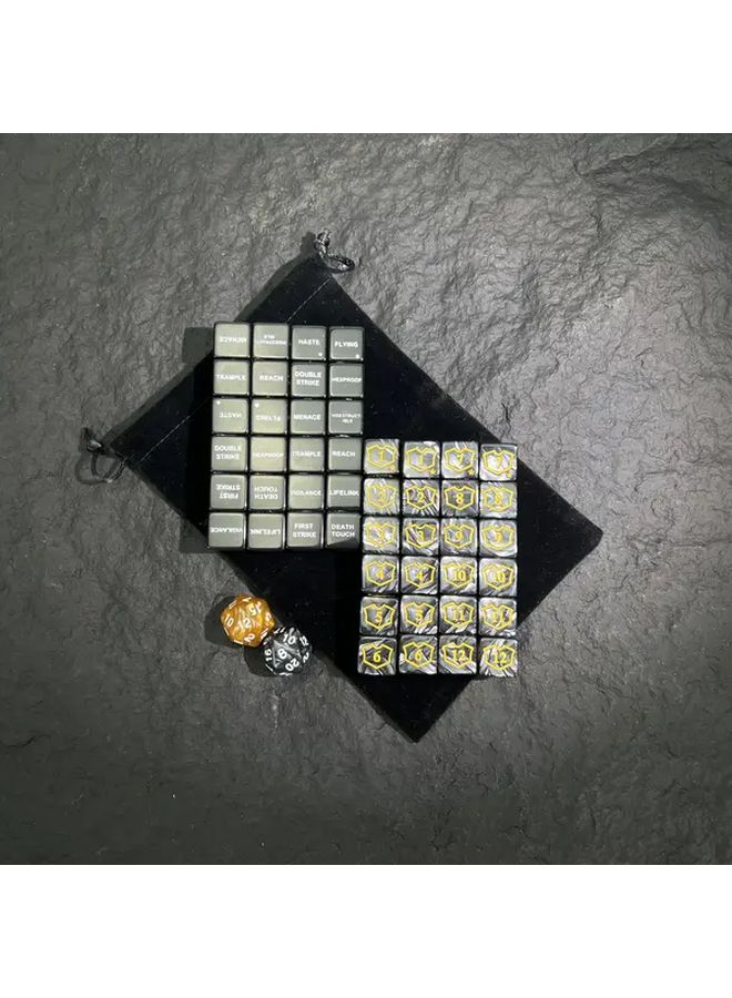 50pcs Mute Function Dice Set for MTG TCG Card Games Black with Golden Text Storage Bag - Image 5