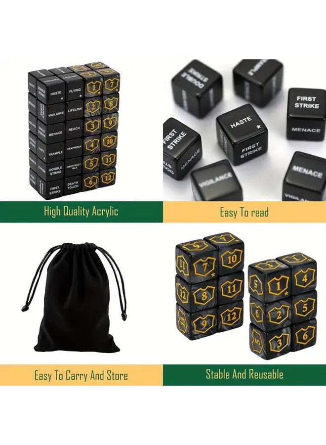 50pcs Mute Function Dice Set for MTG TCG Card Games Black with Golden Text Storage Bag - Image 4