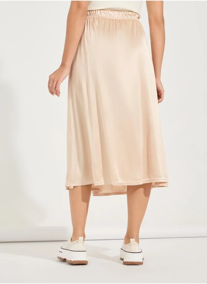 Take Two Elastic Waistband A-Line Midi Skirt