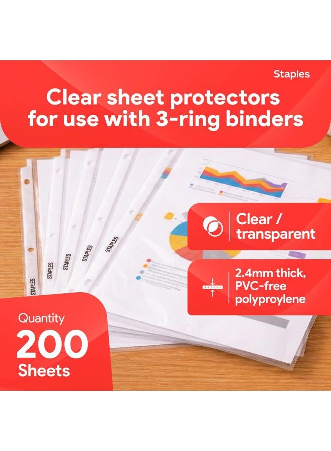 Staples Top Loading 2.4 Mil Clear Sheet Protectors, 200 Count. - Image 2