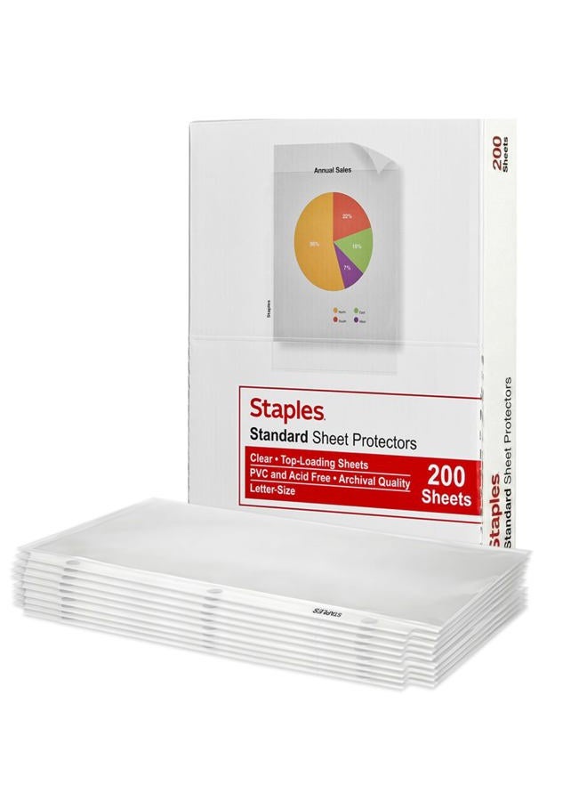 Staples Top Loading 2.4 Mil Clear Sheet Protectors, 200 Count. - Image 1