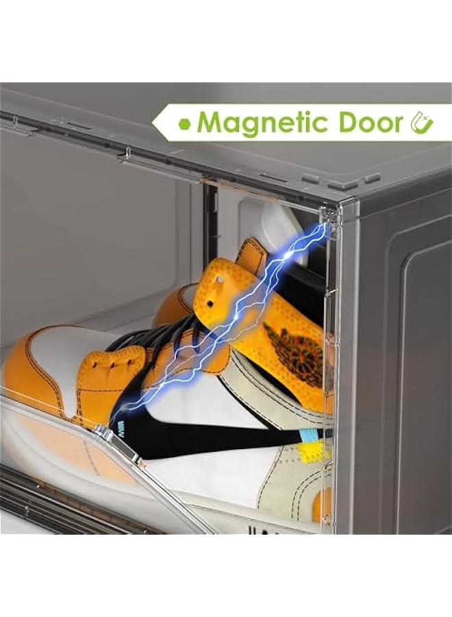 HOOKOR Stackable Shoe Boxes With Magnetic Front Door, 6 Pack Clear Plastic Organizer and Display Case,Stackable Boxes for Closet, Foldable Space-Saving Shoe Rack, Plastic Shoe Box (Black) - Image 2