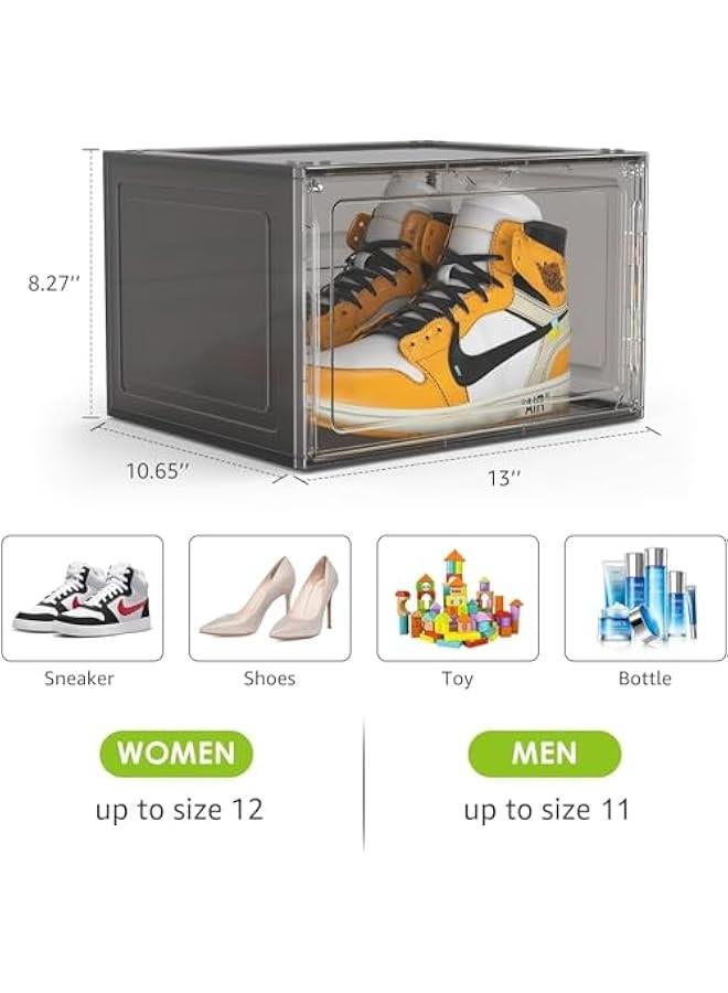 HOOKOR Stackable Shoe Boxes With Magnetic Front Door, 6 Pack Clear Plastic Organizer and Display Case,Stackable Boxes for Closet, Foldable Space-Saving Shoe Rack, Plastic Shoe Box (Black) - Image 3