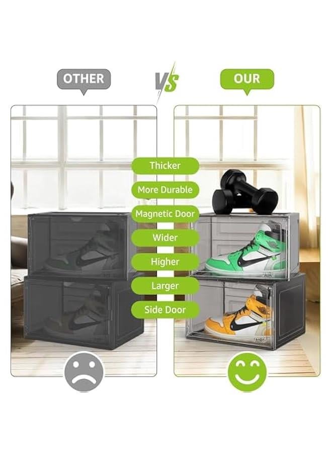 HOOKOR Stackable Shoe Boxes With Magnetic Front Door, 6 Pack Clear Plastic Organizer and Display Case,Stackable Boxes for Closet, Foldable Space-Saving Shoe Rack, Plastic Shoe Box (Black) - Image 4
