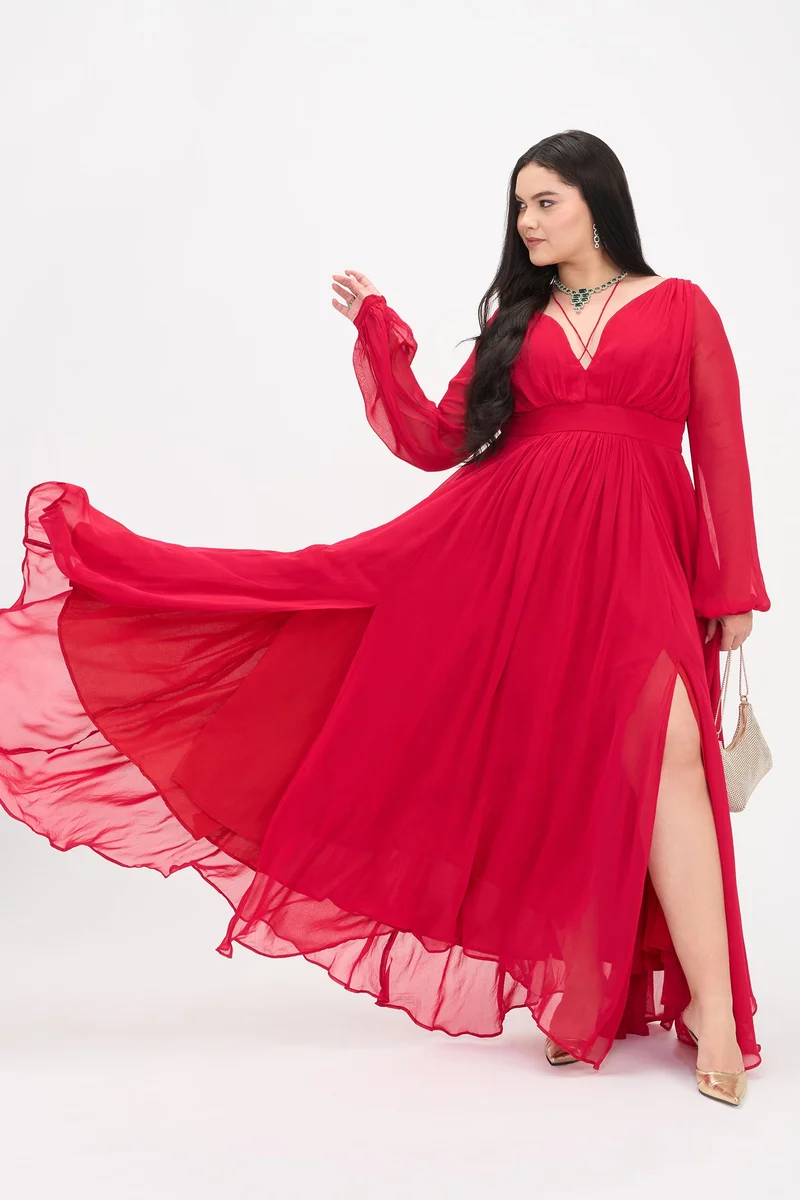 Virgio Solid Viscose Fit And Flare Maxi Plus Size Dress for Women