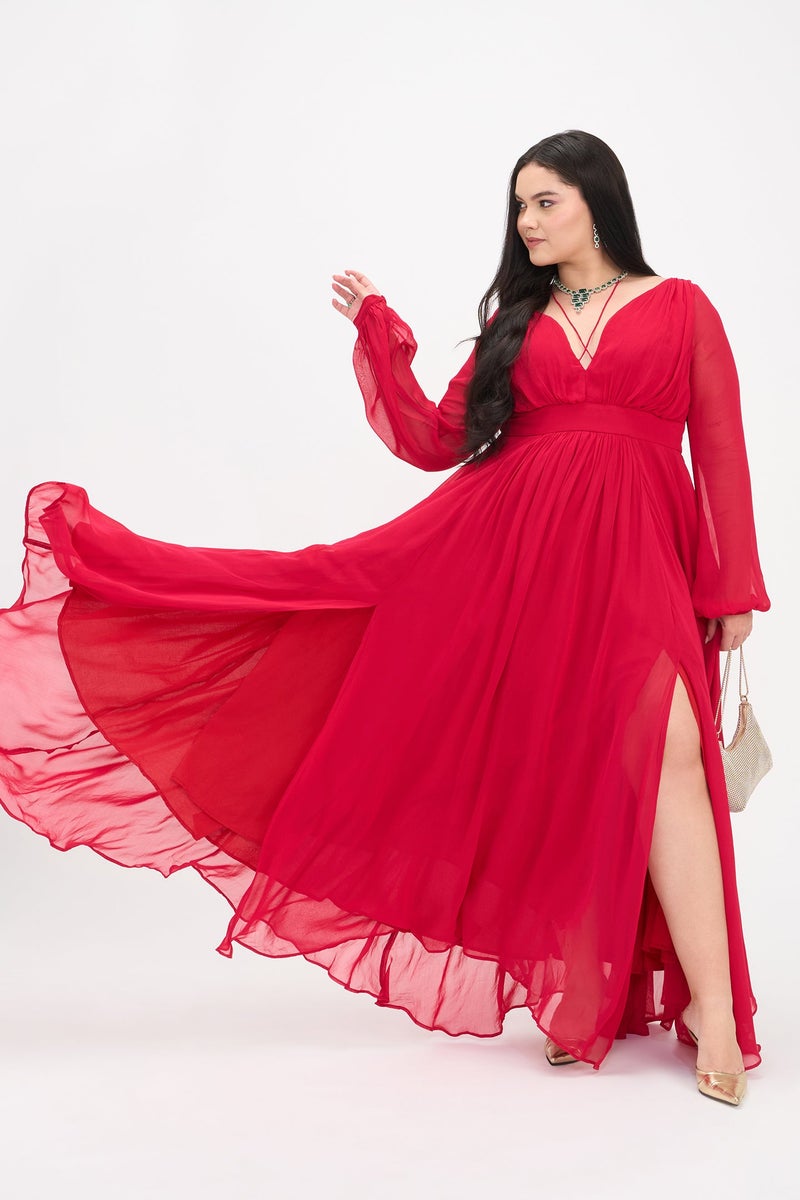 Virgio Solid Viscose Fit And Flare Maxi Plus Size Dress for Women - Image 1