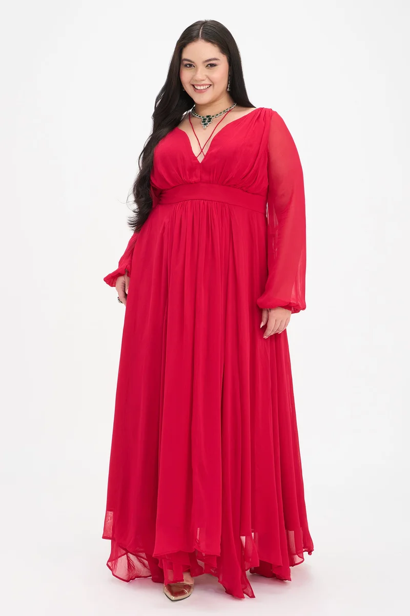 Virgio Solid Viscose Fit And Flare Maxi Plus Size Dress for Women