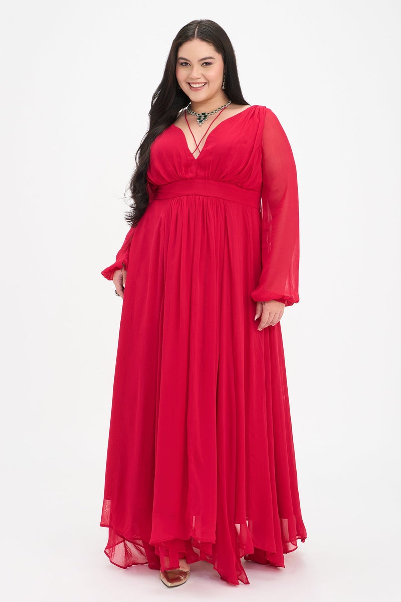 Virgio Solid Viscose Fit And Flare Maxi Plus Size Dress for Women - Image 2