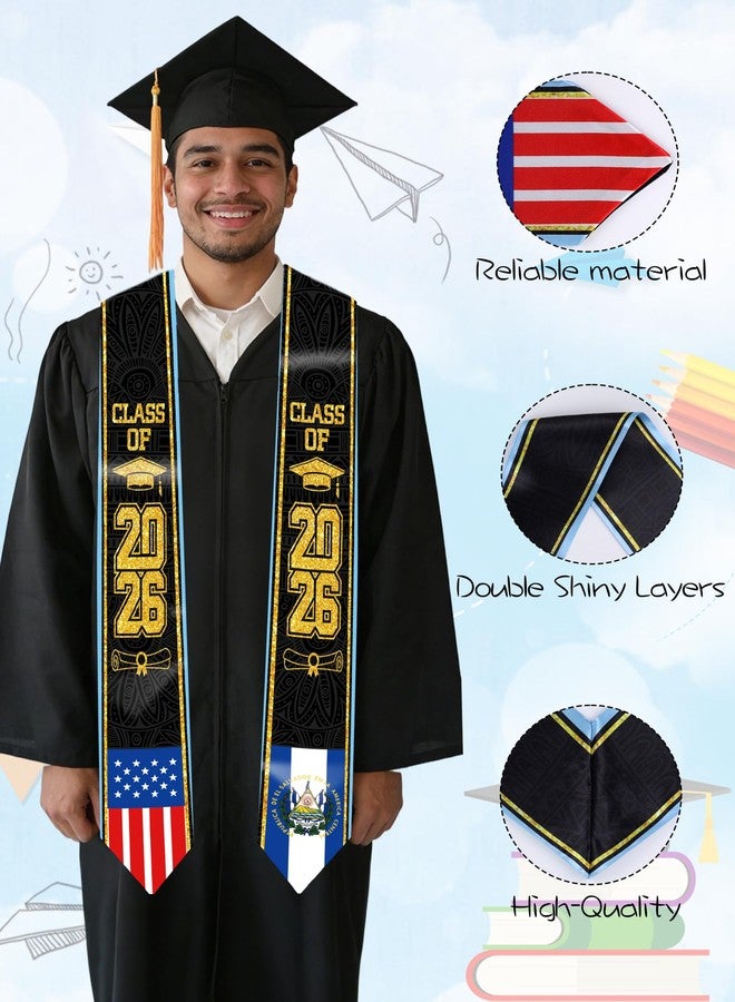 TAKEALOOKO Class of 2026 El Salvador Graduation Sash - Adult Unisex Black Salvadoran Heritage Flag Grad Stole, Salvadoran-American Student Grads Sashes for Salvadoran Descent Graduates - Image 4