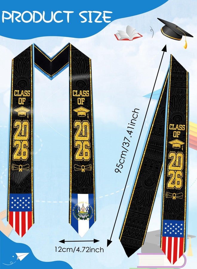 TAKEALOOKO Class of 2026 El Salvador Graduation Sash - Adult Unisex Black Salvadoran Heritage Flag Grad Stole, Salvadoran-American Student Grads Sashes for Salvadoran Descent Graduates - Image 3