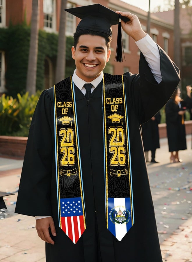 TAKEALOOKO Class of 2026 El Salvador Graduation Sash - Adult Unisex Black Salvadoran Heritage Flag Grad Stole, Salvadoran-American Student Grads Sashes for Salvadoran Descent Graduates - Image 2