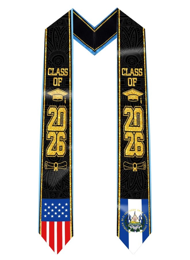 TAKEALOOKO Class of 2026 El Salvador Graduation Sash - Adult Unisex Black Salvadoran Heritage Flag Grad Stole, Salvadoran-American Student Grads Sashes for Salvadoran Descent Graduates - Image 1