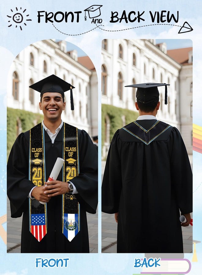 TAKEALOOKO Class of 2026 El Salvador Graduation Sash - Adult Unisex Black Salvadoran Heritage Flag Grad Stole, Salvadoran-American Student Grads Sashes for Salvadoran Descent Graduates - Image 5