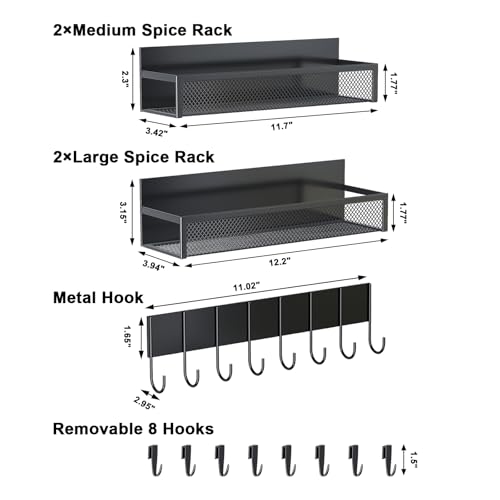 Aufworld Magnetic Spice Rack for Refrigerator 5 Pack Magnetic Shelf Moveable Magnetic Fridge Organizer with an 8Hook Rack Seasoning Organizer for Kitchen Organization Extra with 8 Hooks - Image 3