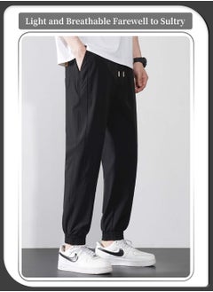 Moovant Men's Trousers, Casual Pants, Jogger Running Ankle Length Thin Quick Drying Ice Silk Pants, Stretch Sweatpants, Pantalones Hombre Bottoms  - Image 4