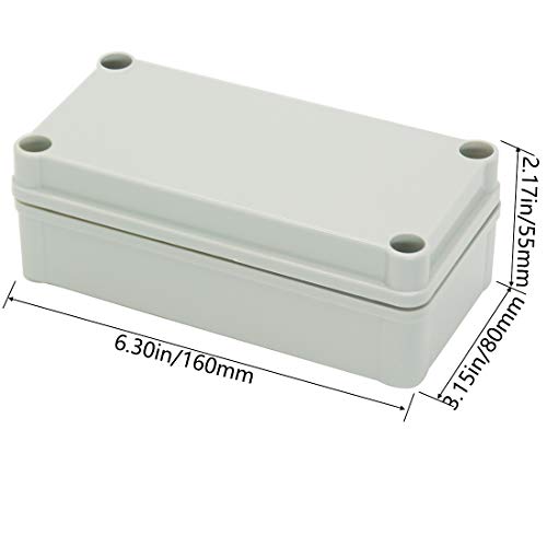 Zulkit Junction Box ABS Plastic Dustproof Waterproof IP67 Junction Boxes Universal Electrical Project Enclosure DIY Electronic Project Box Grey 6.30 x 3.15 x 2.17 inch (160 x 80 x 55 mm) - Image 2