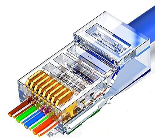 FEDUS 100 Pcs RJ45 Cat6 Pass Through Connector RJ45 Ends, Cat5, Cat5e, Cat6 8P8C RJ45 Connector, Ethernet Cable Crimp Connectors UTP Network Plug Solid Wire and Standard Cable, LAN Crimp Module Plugs - Image 1