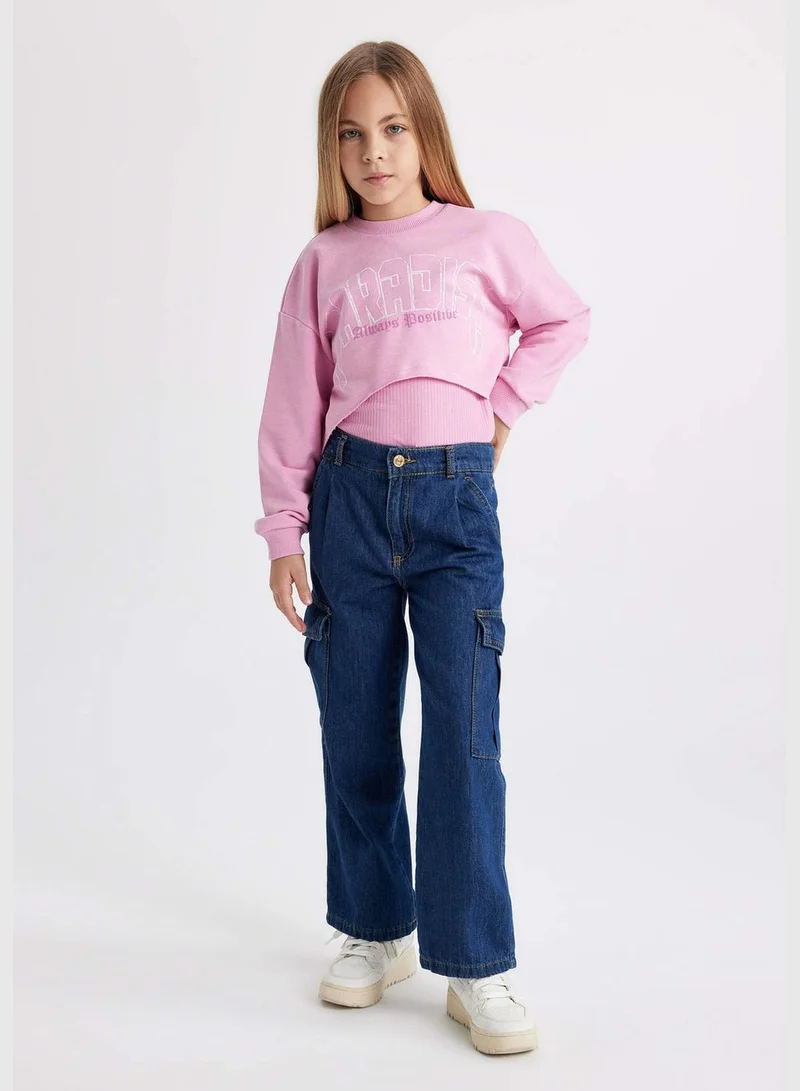 DeFacto Girl Crew Neck Long Sleeve Knitted Sweatshirt
